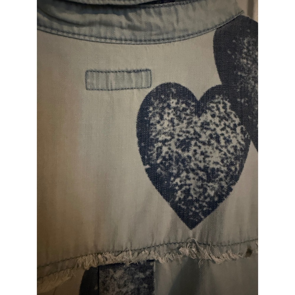 Easel Los Angeles Heart Print Denim Shirt Dress Light Wash Distressed Mini XL - Picture 3 of 5